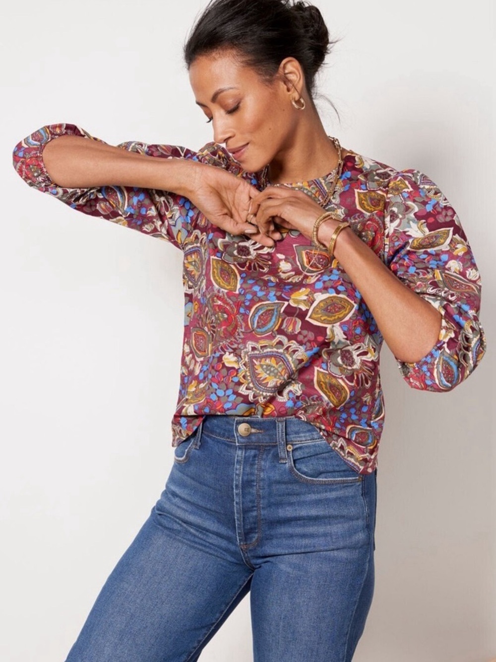 EVEREVE Loura Raglan Top 3/4 Sleeve 100% Cotton Lightweight Blouse Size S